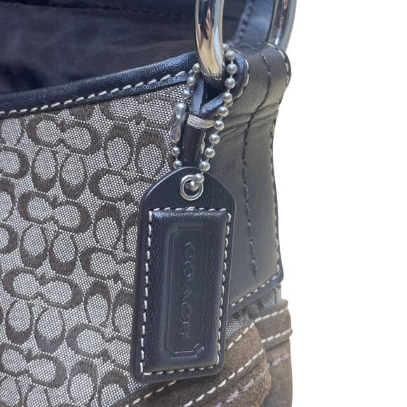 Vintage Coach Signature Brown Jacquard Suede Trim Buckle Detail Shoulder Bag - Picture 7 of 12